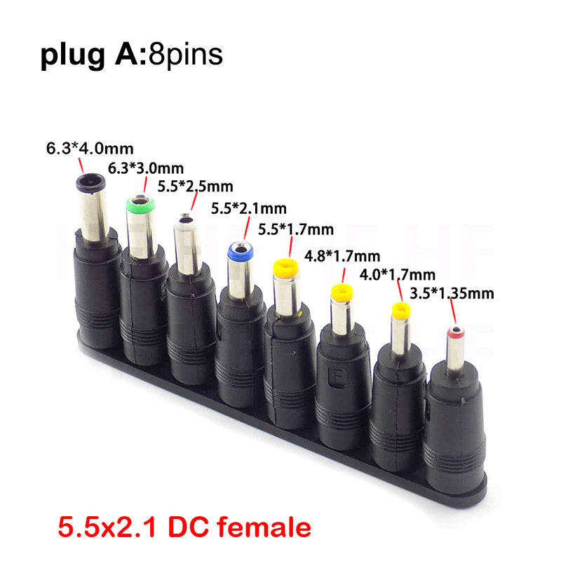 Universal 5.5mmx2.1mm DC female to Male Plug AC Power Supply Adapter Tips Connector Kits for Laptop Jack Sets: type A