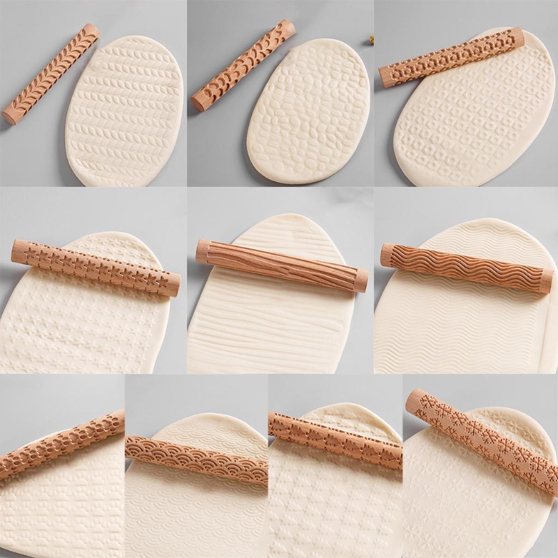 Weihnachten Holz Präge rollen Stift Fondant Teig Jahrgang aufbringen Gravierte Rolle Stock Backen Gebäck Werkzeug Backen Zubehör