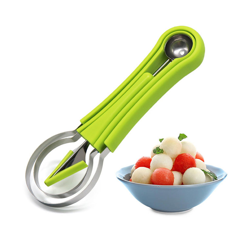 Three-In-One Fruit Cutter Stainless Steel Multi-Purpose Fruit Baller Watermelon Spoon Flesh-Digging Tools Kitchen Accessories