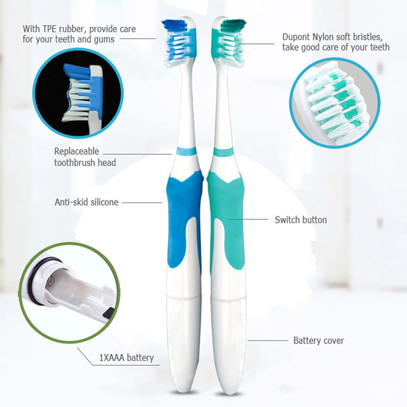 SEAGO Sonic cepillo de dientes eléctrico no recargable impermeable adulto cepillos de dientes con 3 masaje en la cabeza con cepillo de dientes gomas blanco SG963