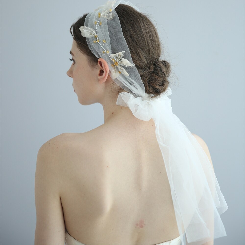 Hecho a mano bordado velo de novia lentejuelas con cuentas de la boda de novias Boho accesorios para el cabello