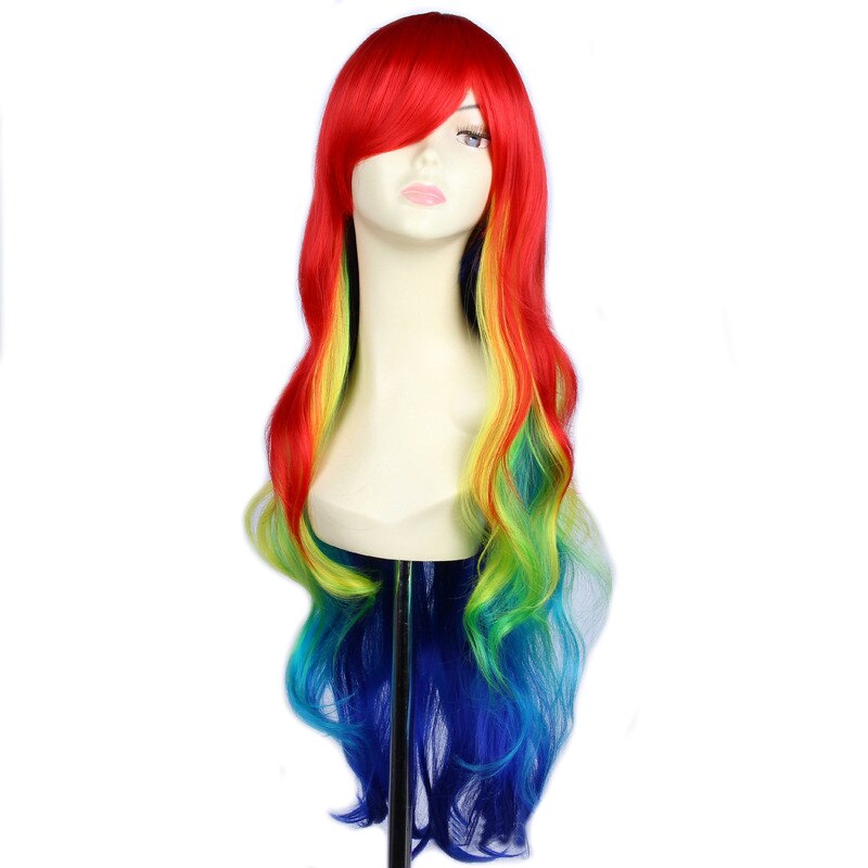 Yiyaobess 32 zoll Synthetische Harajuku Multi Farbe Regenbogen Ombre Perücke Cosplay Haar Lange Wellenförmige Perücken Für Frauen: Ursprünglich Titel