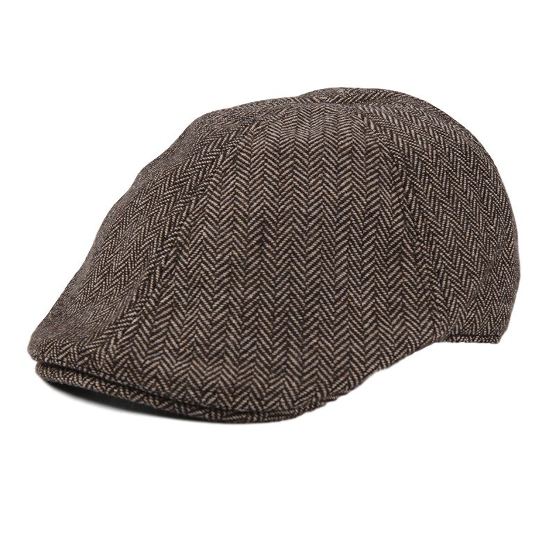Showersmile visirs 2022 høst vinter lue beret cap for menn kvinner brun fiskebein eføy aviskutt britisk flat lue: Mørkebrun