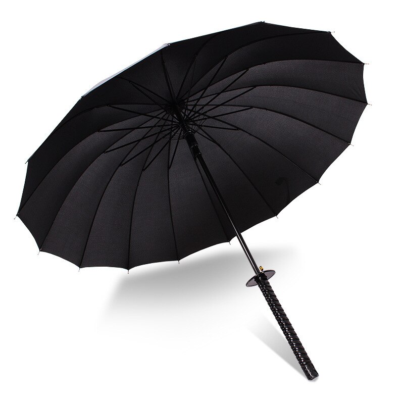 Vindtæt samurai sværd sol regn paraply ninja-lignende lige langt håndtag 8 16 24 ribben mænd kvinder paraply automatisk åben parasol: 16k sorte