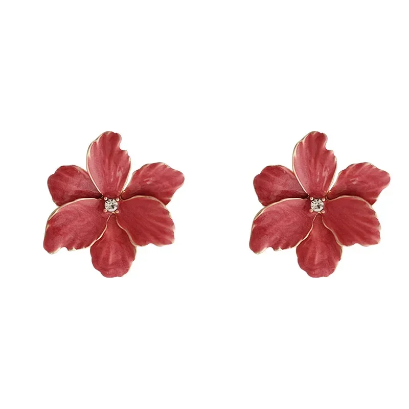 Pendientes de plata 925 con forma de flor roja para mujer y niña, Joyería Moderna con Popular, pendientes de tuerca grandes, de primavera y verano