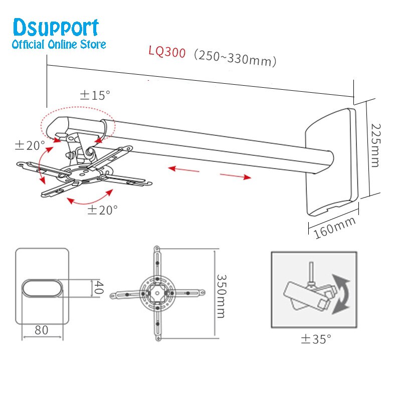 Wall Mount Full Motion Retractable Universal Projector Hanger Bracket Loading 15 kgs: Default Title