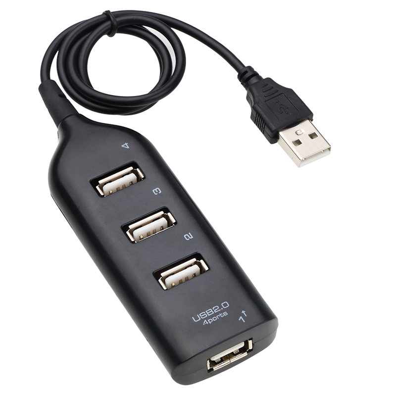 Hochgeschwindigkeits-USB-Hub, 4-Hafen-USB 2.0 mit Kabel, Mini-USB-Splitter-Hub, verwenden Sie Netzteil mit mehreren Steckdosen für PC, Laptop, Notizbuch: Schwarz