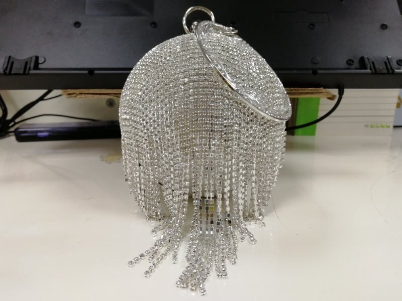 Sliver ball bag clutch Mini Tassels Clutch Diamonds Rhinestone Ring Handbag Clutches Round Ball Evening Bags For Women
