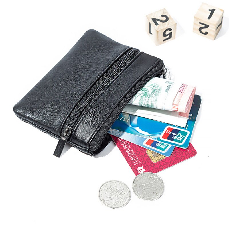 Mannen Vrouwen Lederen Portemonnee Portemonnee Kaart Coin Key Storage Case Soft Holder Zip Zwart Mini Coin Zakken Bag rits Zakje