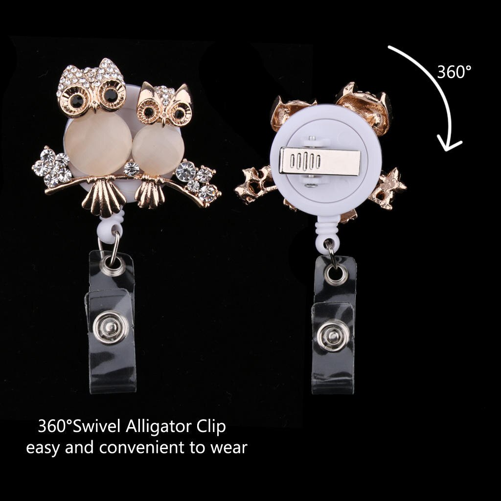 Crystal Intrekbare Badge Rollen Verpleegkundige Id Badge Houder Met 360 Graden Draaibare Alligator Clip, 2 Pack: Owl