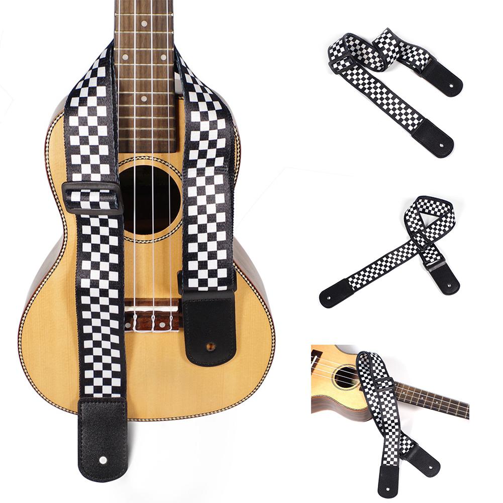 Verstelbare elektrische gitaarband, zwart-wit geruite akoestische gitaarband, riemen voor ukelele, basgitaarbanden, gitaaraccessoires