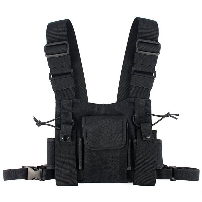 Rádios bolso rádio peito arnês peito frente pacote bolsa coldre colete rig carry caso para 2 vias rádio walkie talkie para baofeng u: Black