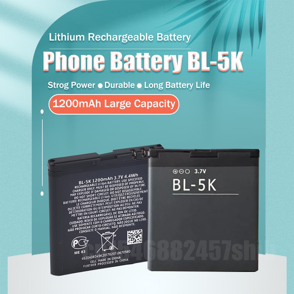 1pz BL-5K BL5K BL 5K 3.7V 1200mAh Batteria Del Telefono per Nokia N85 N86 8MP N87 2610S 701 Oro C7 C7-00 X7 X7-00 T7 2610S Celle Agli Ioni di litio