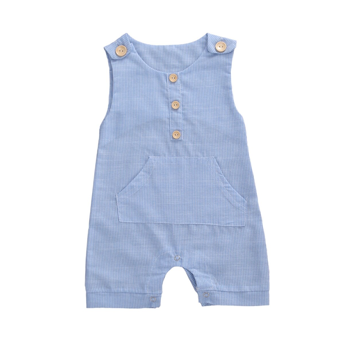 0-18M Zomer Baby Baby Meisjes Jongens Romper Gestreepte Print Mouwloze Pocket Jumpsuits 4 Kleuren: Blauw / 18m