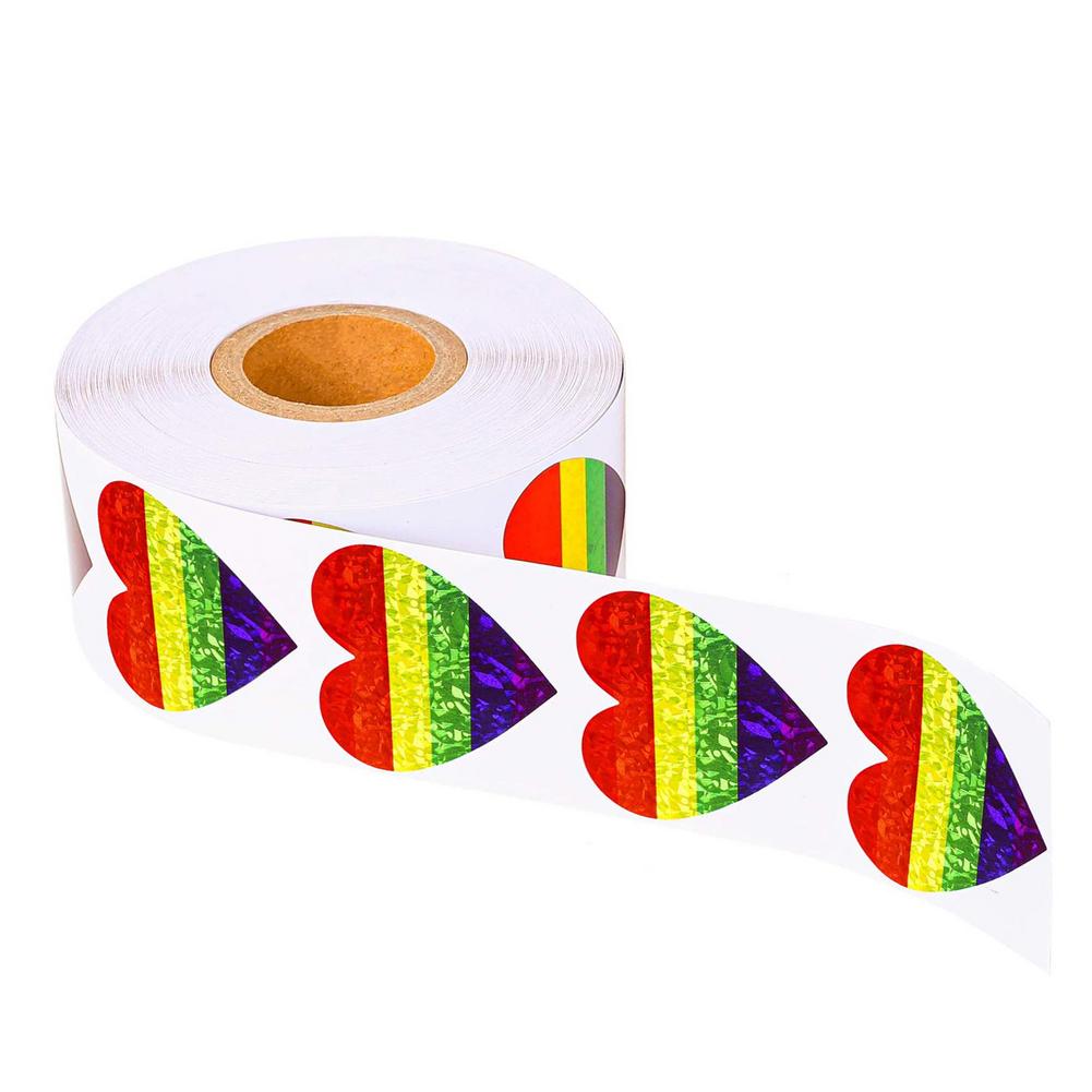 500Pcs/Roll Glitter Gay Pride Stickers Liefde Pride Regenboog Stickers Hartvormige Stickers Label Voor Liefde Hart Valentijn dag