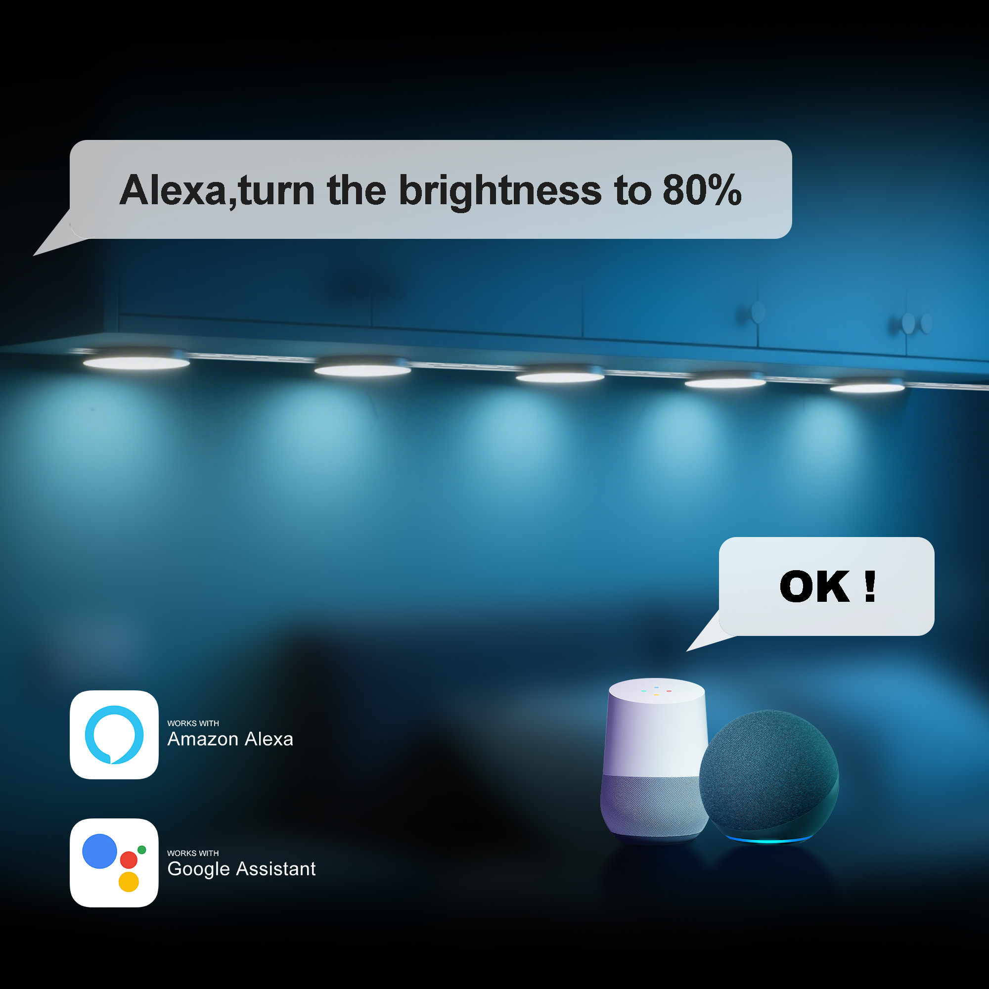 Kit rond en aluminium LED pour cuisine, lumière WiFi RGB, Alexa, Google Assistant, application avec télécommande RF 2.4G, synchronisation musicale, variable