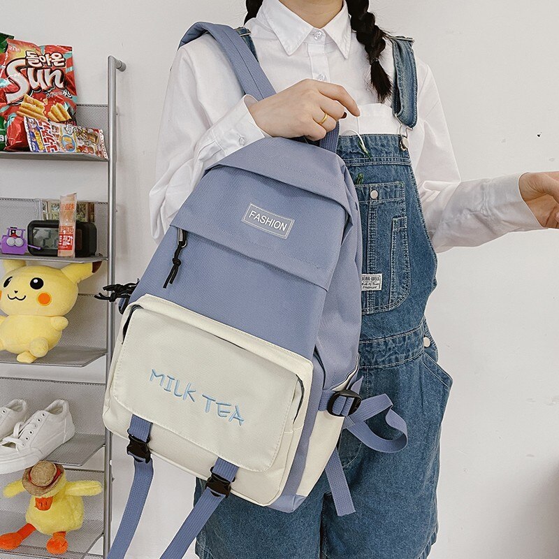 Mochila Oxford Harajuku para chica, bolso escolar de gran capacidad, bolsas para libros de estudiantes, 4 piezas