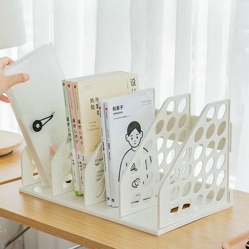 Office Desk File Organizer Magazine Holder Four-columns Bookshelf Paper Organizer Document File Storage Book Stand