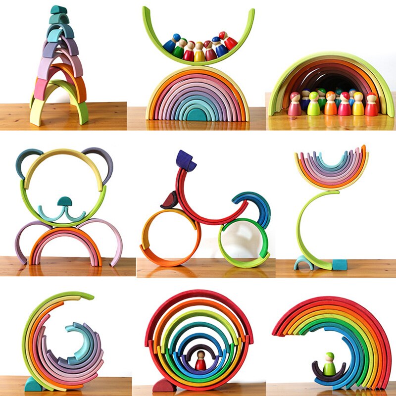 Arcobaleno Bambini Giocattoli Arcoiris Blocchi di Legno Giocattoli Per I Bambini Il Divertimento di Gioco Blocchi di Costruzione Giocattoli Educativi di Legno Montessori