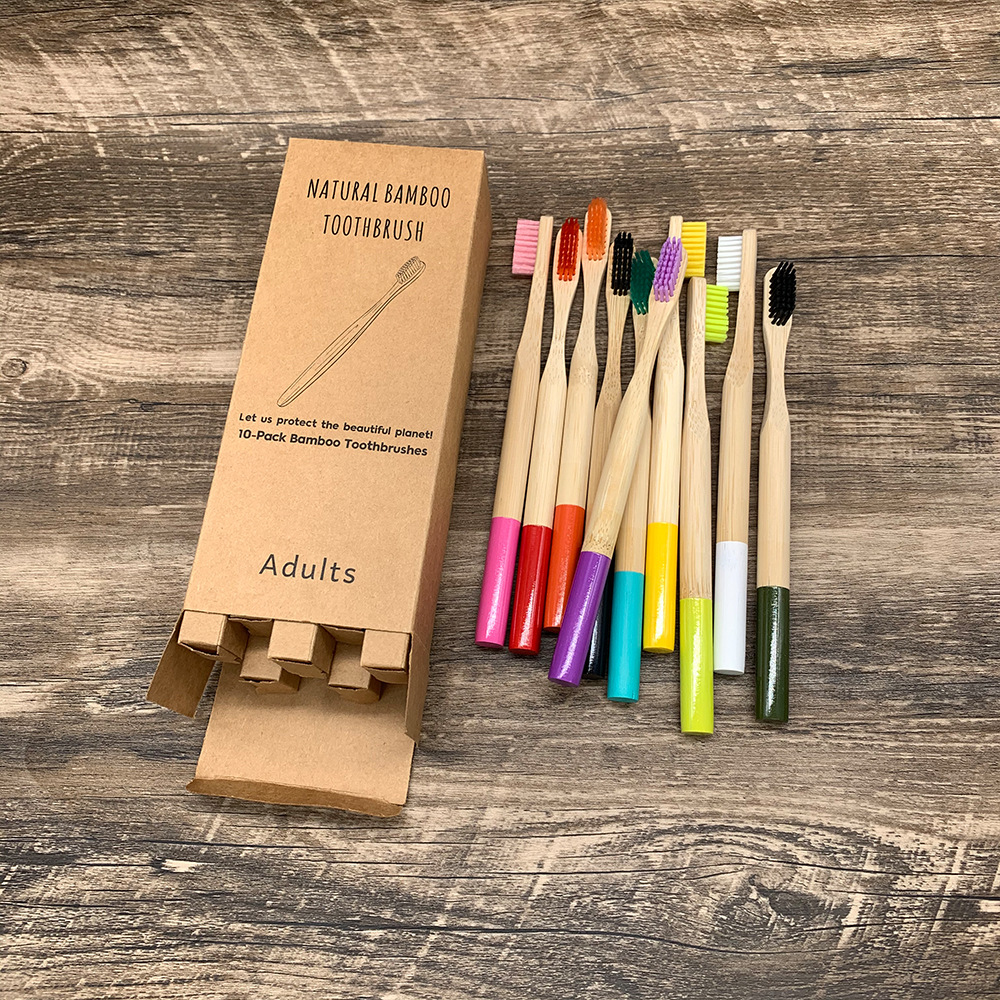 Bamboe Tandenborstel, 10 Stuks Biologisch Afbreekbare Tandenborstel Met Medium Harde Haren, Afgeronde En Comfortabele Handvat Tandenborstel: MULTI