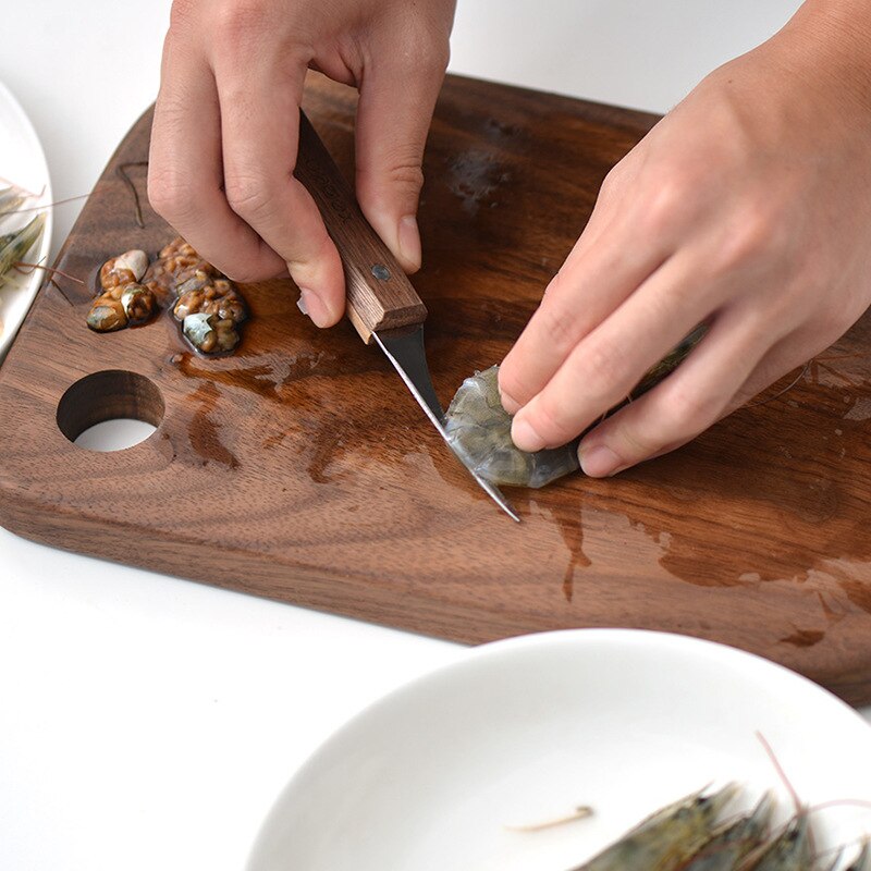 Nóż robić krewetek ze stali nierdzewnej z drewnianą rączką Homar robić czyszczenia ryb krewetki praktyczne narzędzie robić owoców morza przenośne przybory kuchenne