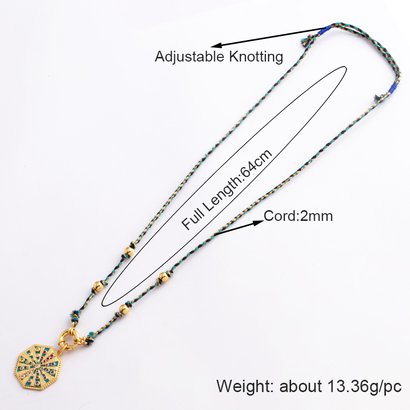 Estrella Celestial azul verde mal de ojo nudo largo collar de cuentas, Boho naturaleza cordón de algodón suéter amuleto verano playa joyería: Color amarillo dorado claro