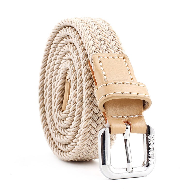 Unisex Casual Woven Belt Child Elastic Belts Men Canvas Elastic Belt Knitted Thin Waist Belts Jeans Alloy Pin Buckle Waistband: khaki