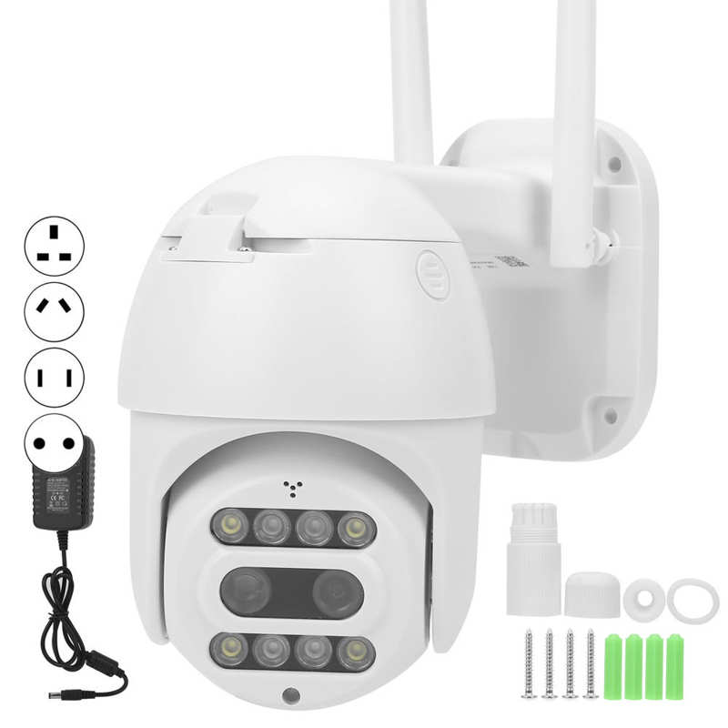 2‑Way Audio Camera 1080P WiFi Camera 8 Lights Dual Lens Motion Detection Full-Color Nigh IP66 Waterproof CCTV 100-240V