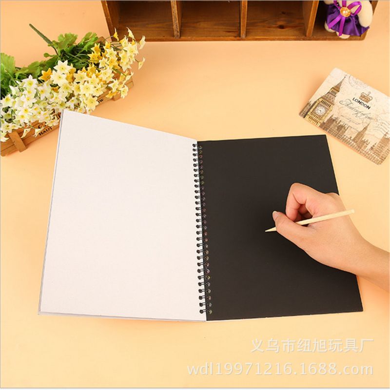 2PCS Large Magic Color Rainbow Scratch Art Paper Note book Fully Black Drawing