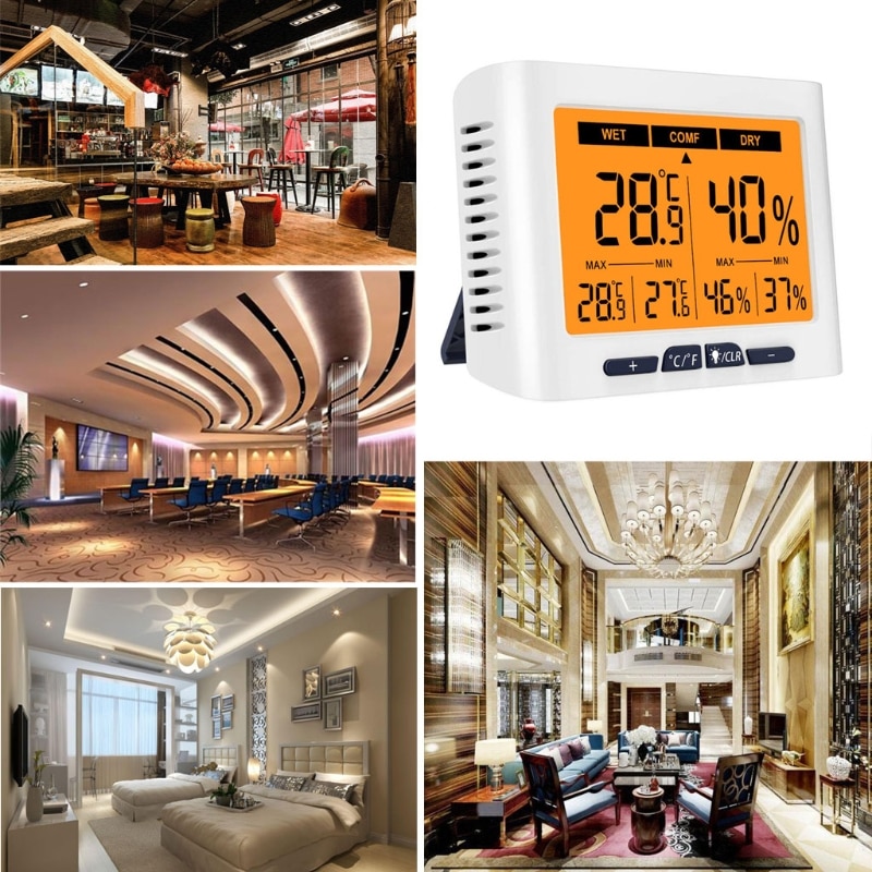 Digital LCD Hygrometer Indoor Thermometer Desktop Thermometer with Temperature & Humidity Monitor for Home Garage Wine Cellar