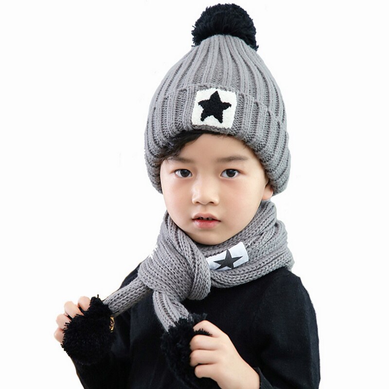Children Knitted Hats & Scarves Sets Hailball Beanies Knit Kids Winter 2 Pcs Set Winter Hats For Children Hat Winter: Gray