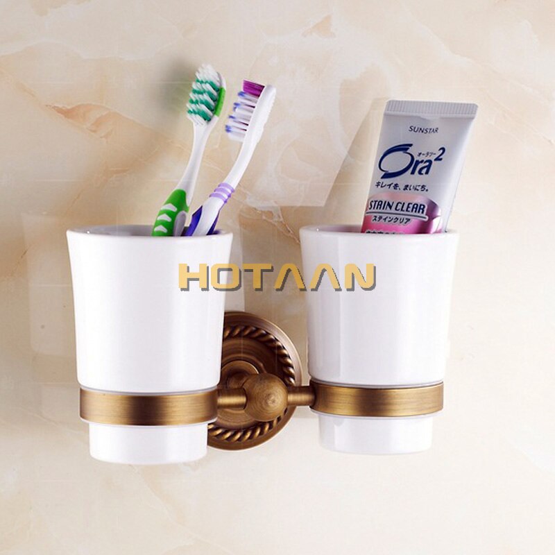 Soporte para cepillo de dientes de , cobre puro y vidrio, doble taza, juego de soporte para vaso de baño, YT-12208 al por mayor