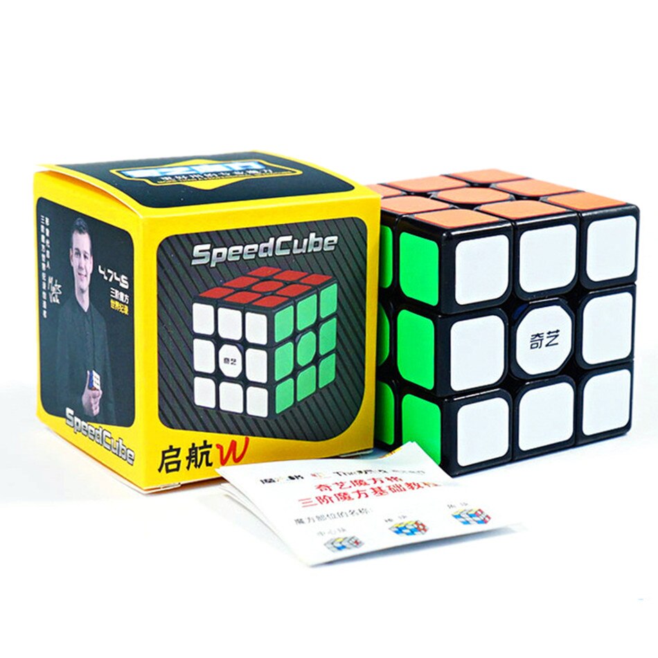 QIYI-Cubo mágico de velocidad 3x3x3 4x4x4 5x5x5, rompecabezas, pegatinas negras, Cubo mágico, Educación, aprendizaje, Cubo mágico, juguetes para niños: YELLOW