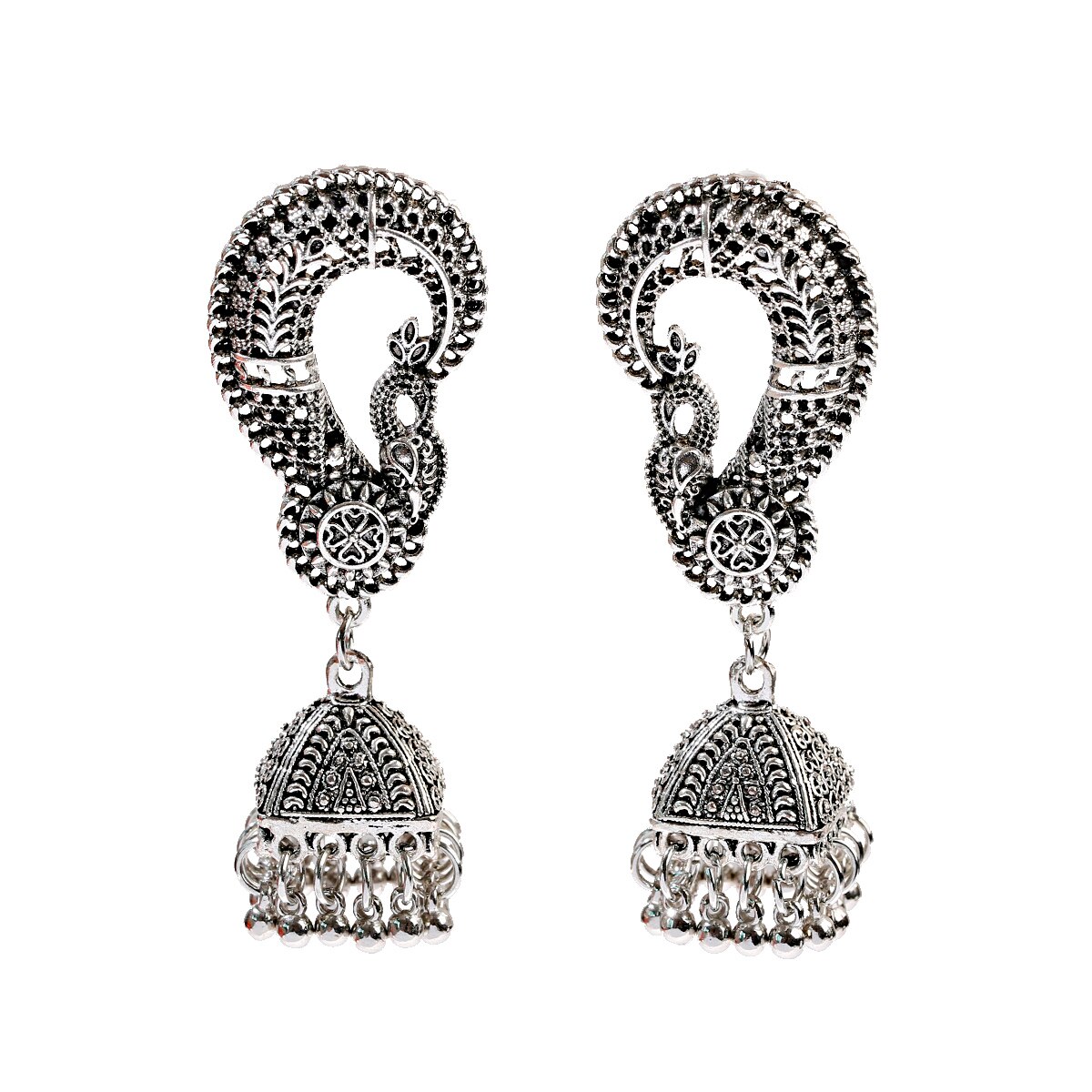 Vintage Indian Bollywood Kundan Peacock Carved Jhumka Jhumki Water Earrings Women Boho Ethnic Long Tassel Earring Jewelry: HXE229-5