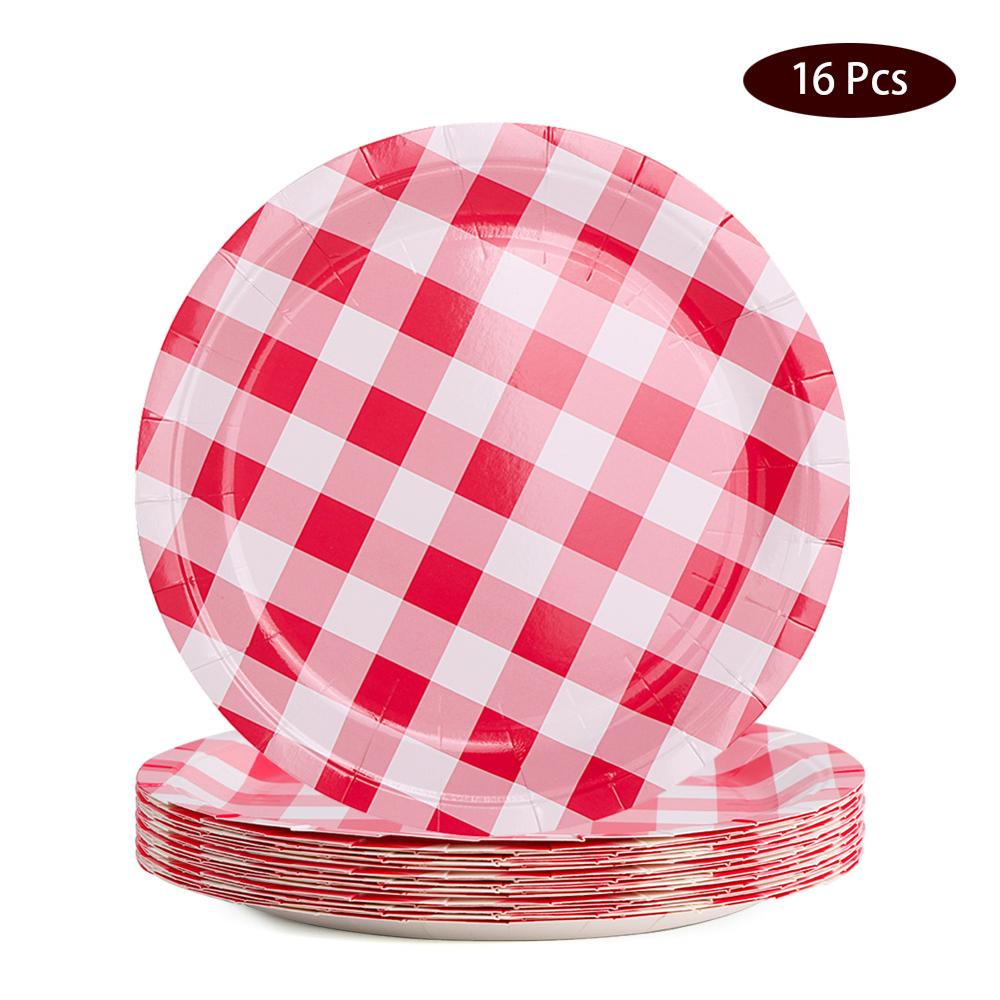 OurWarm Disposable Tableware Red and White Checkered Perfect for Italian Dinner Party Square Tablecloth Strawberry Birthday: Green