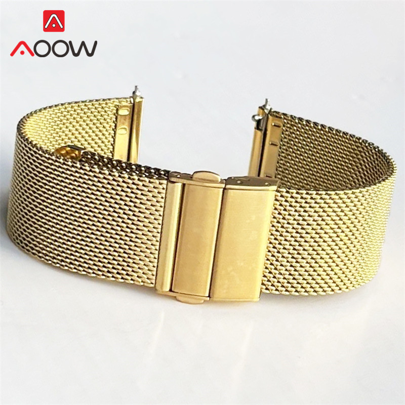 Mesh Milanese Loop 16/18/20/22mm Stainless Steel Strap Folding Buckle Watchband Men Women Metal Replace Band Watch Accessories: Black Green / 20mm