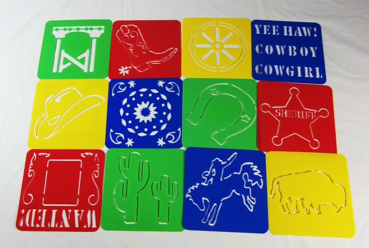 12PCS/LOT. Ocean animal art stencil Birthday Drawing stencils Kindergarten arts and crafts Early learning educational toys: Cowboy