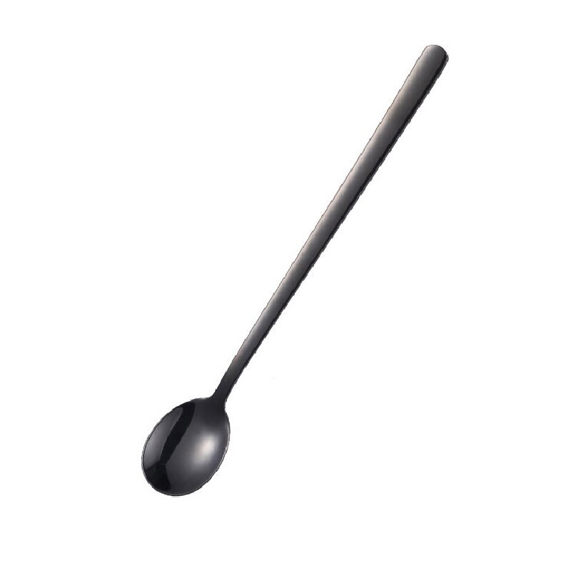8 farger rustfritt stål skje med lang håndtak isskje kaffeskje te hjem kjøkken servise skjeer størrelse 23.8 cm: Svart