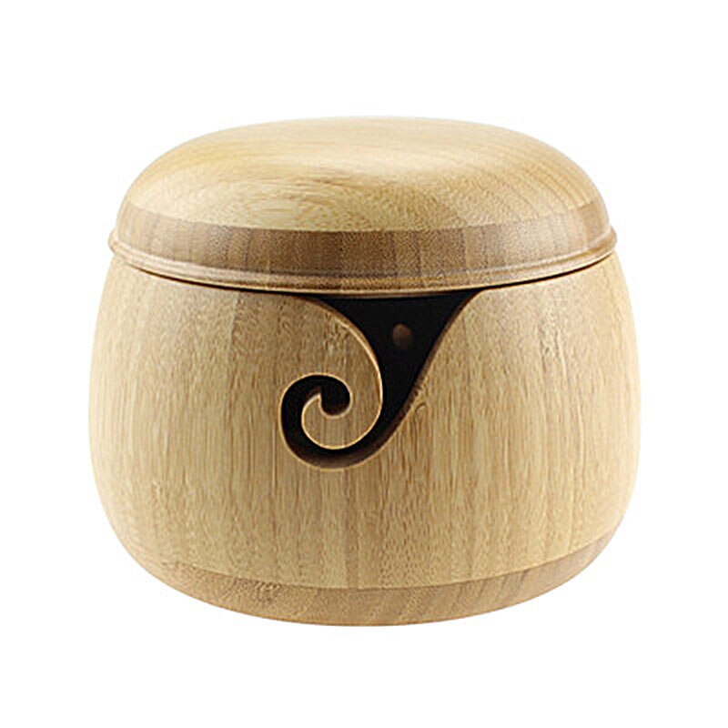 Bol de fil avec couvercle rond en bois bambou fil bol de rangement avec couvercle en bois massif à la main laine outil de tricotage