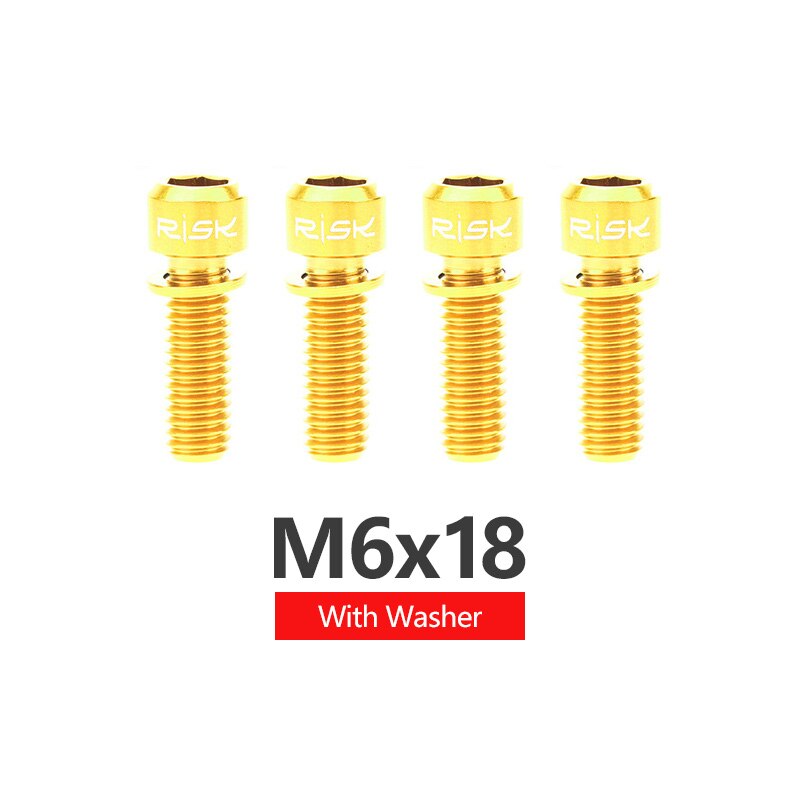 RISK 4pcs M6x18mm M6x20mm Titanium Alloy Mountain Bike Disc Brake Fixing Bolts Screws With Washer for MTB Bicycle: 18mm Golden