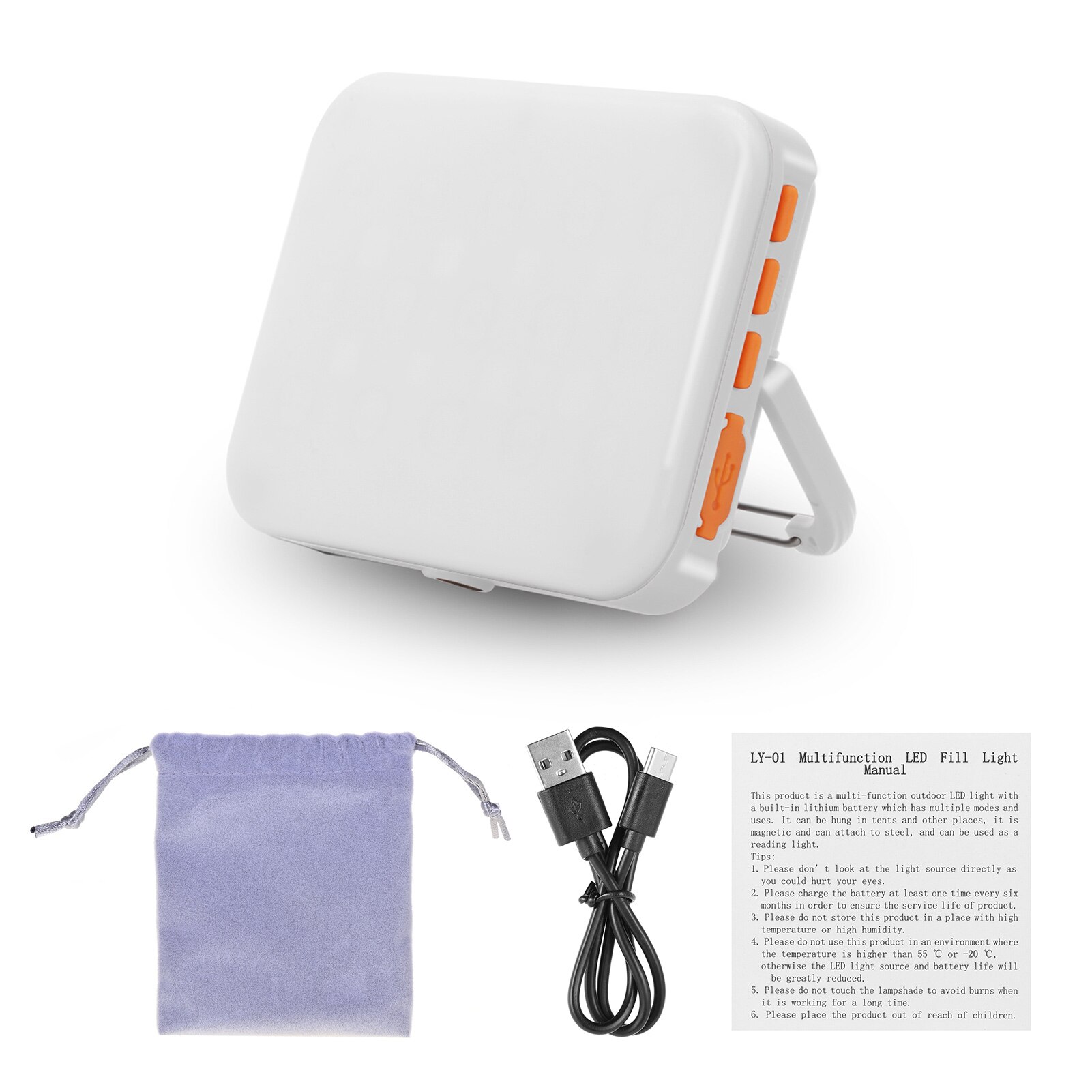 Andoer – lampe de photographie multifonction, lumière de remplissage LY-01 rvb LED, 3200K-6500K, batterie 4500MAH intégrée, noir: White