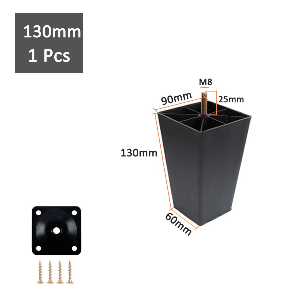 1/4 Pcs Multi-size Square Plastic Furniture Legs Replacement Sofa Legs With M8 Bolts For Couch Cabinet Bed tv stands: 1Pcs 130mm