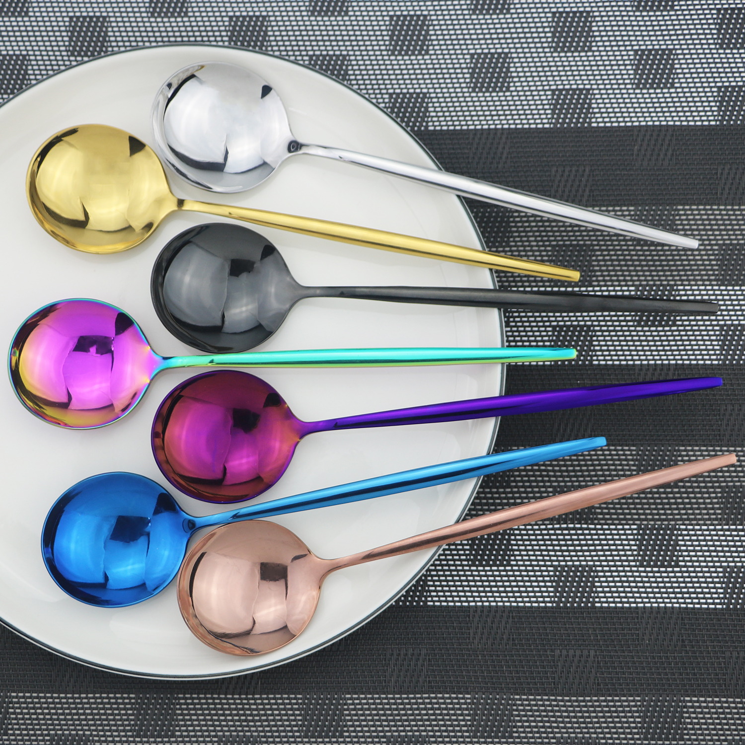 6Pcs/Set Stainless Steel Dinnerware Colorful Dessert Spoon Cutlery Set Dinner Spoon Coffee Spoons Tableware Kitchen Silverware