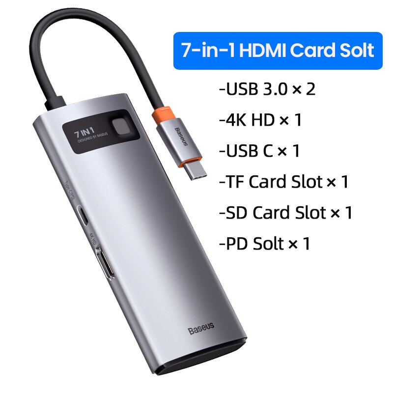 Baseus 11 in 1 USB C HUB Multi HUB Ethernet Network PD 100W Type C Docking Station Splitter USB 3.0 Adapter For Macbook Surface: 7 in 1 USB-C HUB