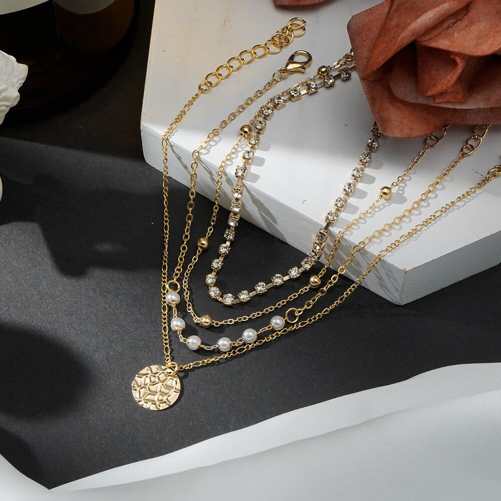 EN Female Gold Color Round Pendant Anklets For Women Pearl Bead Chain Ankle Bracelets Girls Barefoot on Leg Chain Beach Jewelry