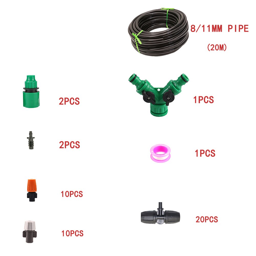 8 / 11mm Hose Garden Irrigation Kit Cooling System Sprinkler Watering Kit Automatic Home Garden Lawn Spray Irrigation: 20m set no timer