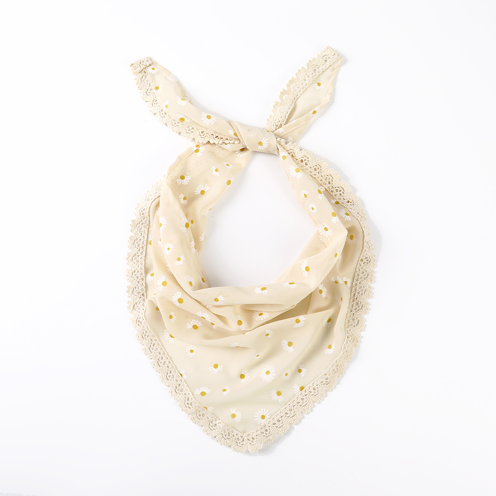 Bufanda triangular con estampado de tela, bandas para el cabello con flores, turbante, Bandana, diademas para mujer, accesorios para el cabello Retro dulces: Beige