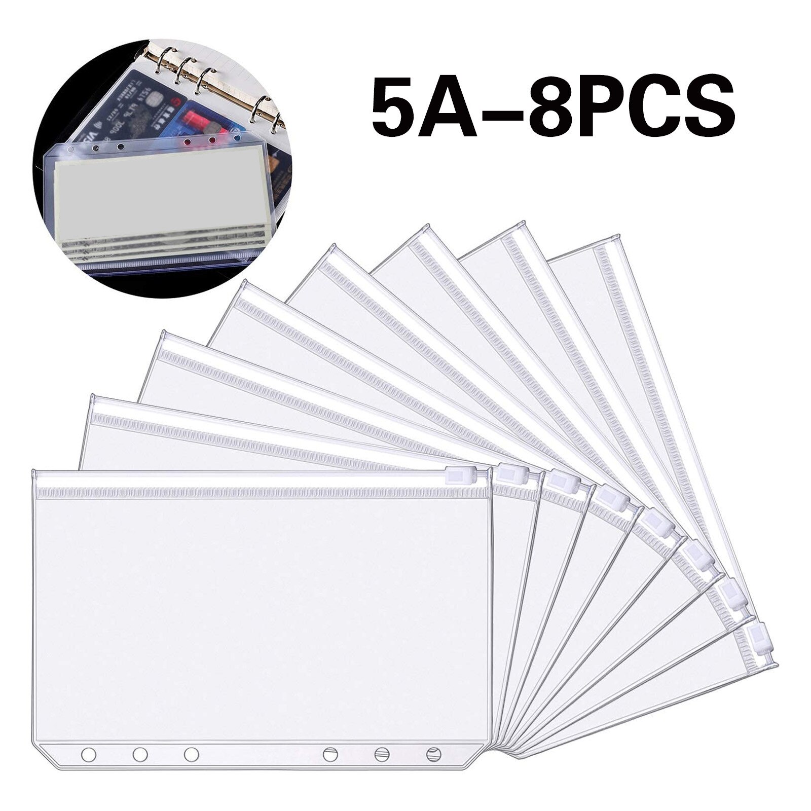 A5 Transparante Zip Lock Envelop Bindmiddel Organisatie Stationery School Office Supply Bestandsmap Waterdichte Losbladige: 8 PCS