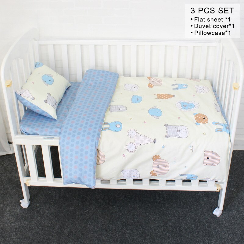 3 stuks Set Baby Beddengoed Set Puur Katoen Flamingo Grey Cloud Patroon Wieg Kit Inclusief Kussensloop Dekbedovertrek Cot Platte vel