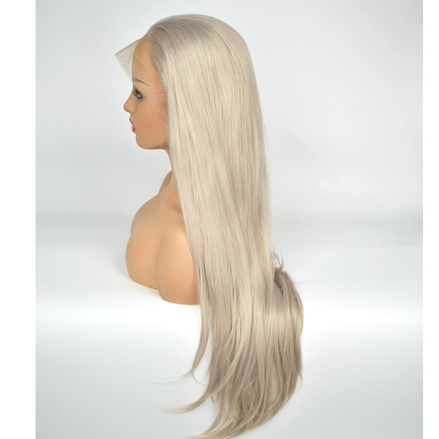 Fantasy skønhed håndbundet blond lang lige høj temperatur fiber varmebestandig limfri syntetisk front blonde paryk til kvinder